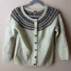 Free People Cream and Gray Cardigan